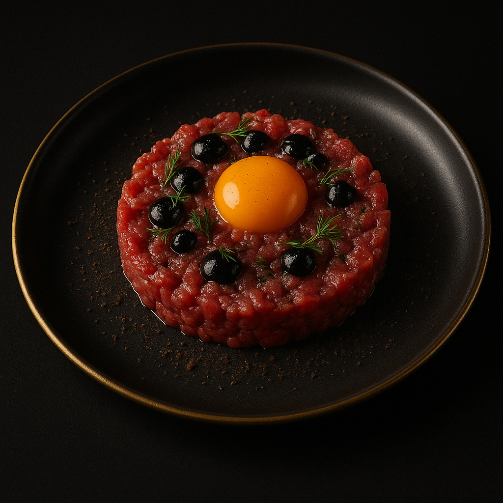 Beef Tartare with Black Garlic & Rye Dust